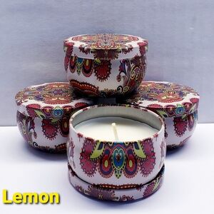 LEMON Scented Mini Tin Jar Soy Wax Candles, Aromatherapy candles, 2 oz (4 pack)